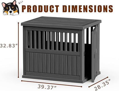 39.37'' Dog Crate Furniture Lockable Dog Kennel Indoor for Large Dogs and Medium Heavy Duty Pet Crate Decorative Pet Cage End Table Escape-Proof and Chew-Proof, Black