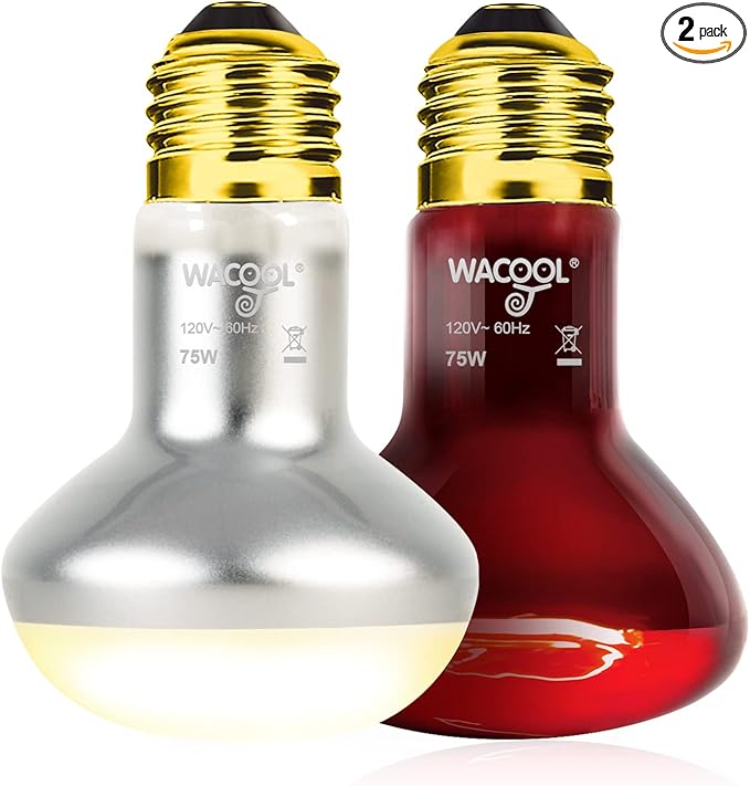 WACOOL 2Pack 75W Reptile Heat Lamp Day & Night Kit, Nature Simulated Basking Daylight & Nightlight Heat Lamp Bulbs for Reptiles & Amphibians, UVA Heat Lamp for Bearded Dragon Gecko Turtle Lizard