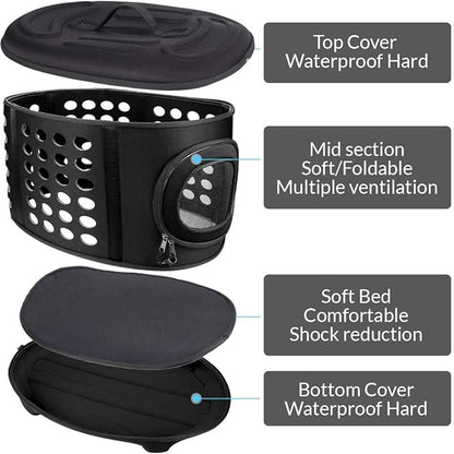 Collapsible Cat Carrier Hard, Travel Pet Carriers Bag for Small Dogs for Car Travel with Ventilation Guinea Pig 2 Small Cats Carrier Cage Dog Crate (Black)
