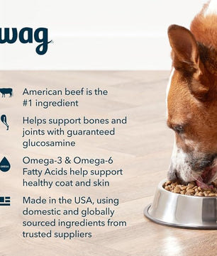 Amazon Brand - Wag Adult Premium Nutrition Dry Dog Food, Supports Stomach and Skin Health, Beef and Brown Rice, 30 lb Bag