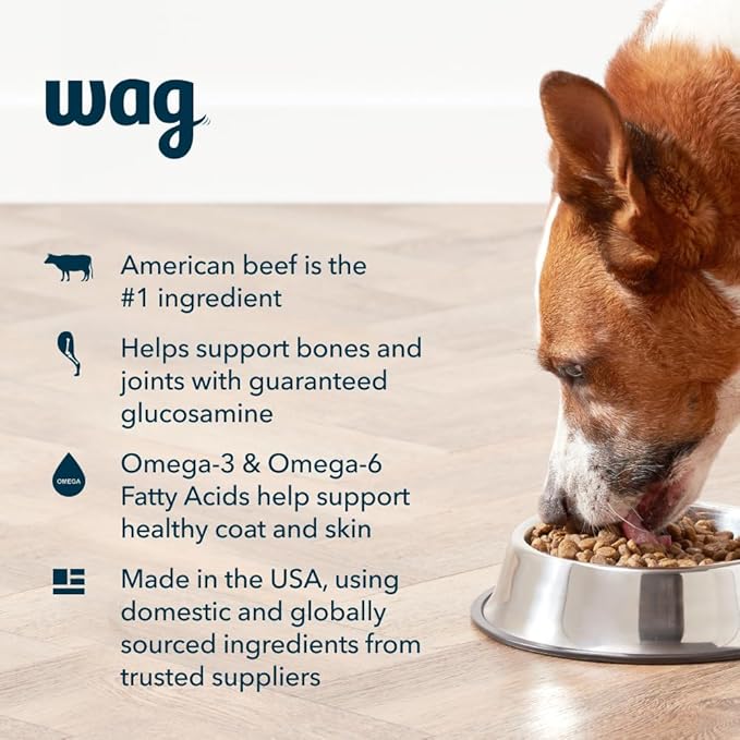 Amazon Brand - Wag Adult Premium Nutrition Dry Dog Food, Supports Stomach and Skin Health, Beef and Brown Rice, 30 lb Bag