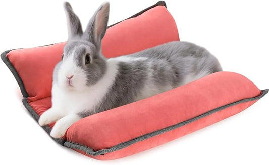 Rabbit Bed, Washable Bunny Pillow, Reversible Lounger Pad, Soft Small Animal Bedding, Stress Relief Pet Mat for Kittens, Guinea Pigs, Puppies