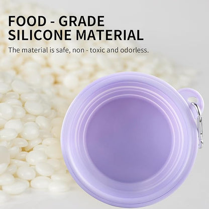 Collapsible Dog Bowls 2-Pack, Portable Travel Dog Bowl with Carabiner, Food-Grade Silicone Pet Bowl for Hiking, Walking (Macaron Pink and Violet)