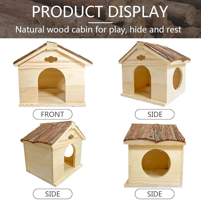Hamiledyi Ex-Large Hamster Wooden House Natural Syrian Hamster Handcrafted Hideout Hut for Rat Mice Mouse Hedgehog Sugar Gliders