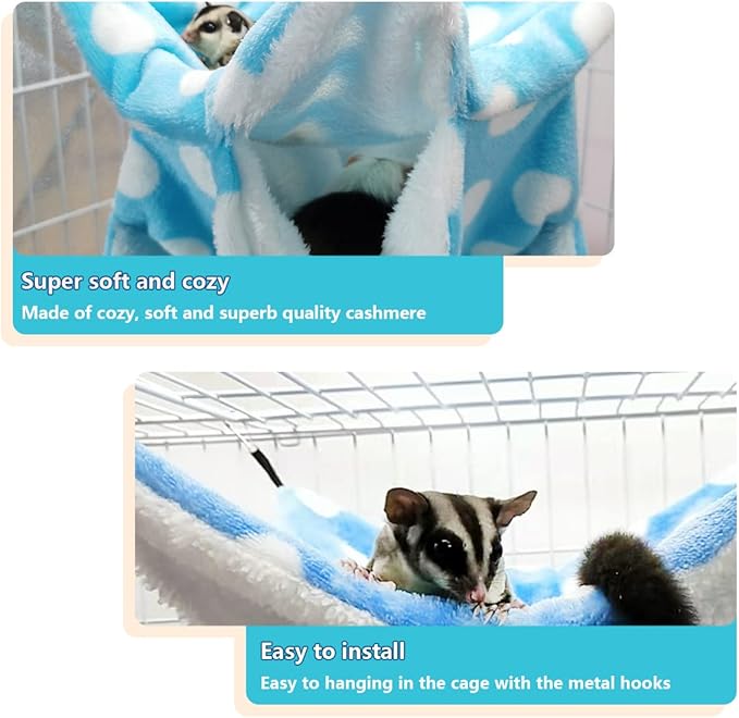 LEFTSTARER Rat Ferret Sugar Glider Cage Hammock Bedding Small Pet Cage Accessories Toy Triple-Layer Hammock Bedding for Hamster Guinea Pig Sugar Glider Rat Ferret Chinchilla Playing Sleeping (Blue)