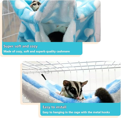 LEFTSTARER Rat Ferret Sugar Glider Cage Hammock Bedding Small Pet Cage Accessories Toy Triple-Layer Hammock Bedding for Hamster Guinea Pig Sugar Glider Rat Ferret Chinchilla Playing Sleeping (Blue)
