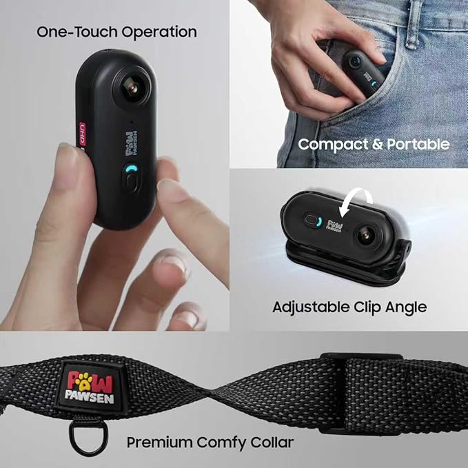 Cat Camera Collar with Phone APP,4K Video Record Dog Collar Cameras, Pet Cam for Big Cats &Dogs,Wireless Body Action Outdoor Cam(Black - Black Nylon Collar - M, 64g)