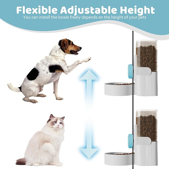 Hanging Cage Automatic Food Water Dispenser, Detachable Auto Gravity 1L Self-Feeding Feeder and Waterer Set, Crate Auto Feeder Dish for Puppy Cats Ferret Bunny Guinea Pig Small Pets (Blue)