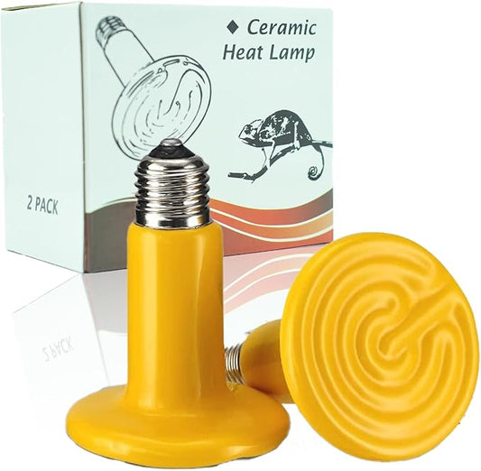JZNCHP-Reptile Heat lamp-Ceramic Heat emitter-Bearded Dragon Tank Accessories 100W Yellow Infrared Bulb Emitter Lamp for Pet Heat lamp for Chickens(2-Pack)