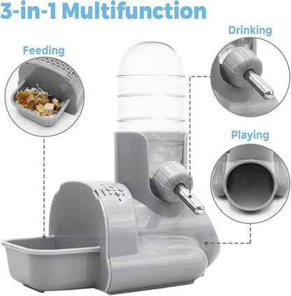 VANNON 3 in 1 Hamster Water Bottle No Drip Small Animal Water Bottle Automatic Bottle Dispenser with Food Container Base Hut and Hideout Base 4oz/120ml,Leekproof, BPA Free