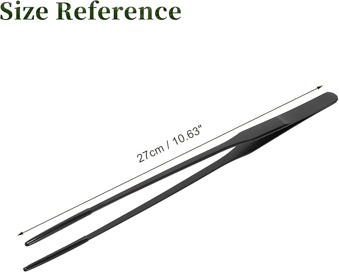 Reptile Feeding Tongs, Stainless Steel Lizard Feeding Tongs, Aquarium Straight Feeding Tweezers for Reptiles with Rubber Tip, Terrarium Feeding Tong for Gecko, 10.63" Length, Black