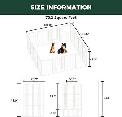 FXW Rollick Unleashed Dog Playpen for Indoor, Yard, RV Camping, 45 inch 16 Panels for Large Dogs, White│Patented