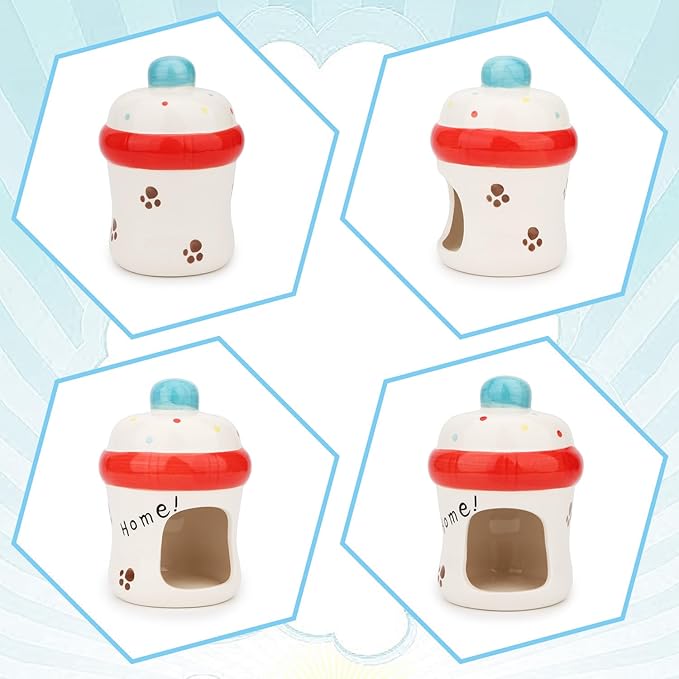 Hypeety Dwarf Hamster Hideout Adorable Cartoon Shape Hamster House Chinchilla Mini Hut Small Animal Ceramic Hideout Cave (Bottle)