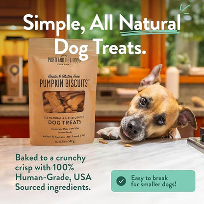 Portland Pet Food Company Pumpkin Dog Treats Healthy Biscuits for Small Medium & Large Dogs - Grain-Free, Human-Grade, All Natural Cookies, Snacks & Puppy Training Treats - Made in The USA - 5 oz