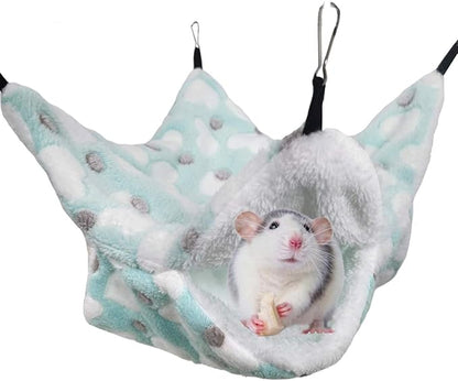LEFTSTARER Bunkbed Sugar Glider Hammock, Ferret Beds, Small Pet Cage Accessories - Chinchilla, Hamster Bedding (Green-Heart, Medium)