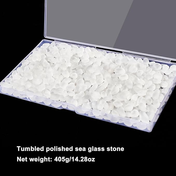 QEQEKAKA Sea Glass Stones for Crafts About 1LB (405g/14.28oz) White Glass Pebbles Gemstones Bulk for Aquarium Rocks Fish Tank Gravel Filler for Vases Centerpieces