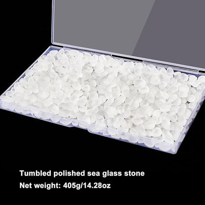 QEQEKAKA Sea Glass Stones for Crafts About 1LB (405g/14.28oz) White Glass Pebbles Gemstones Bulk for Aquarium Rocks Fish Tank Gravel Filler for Vases Centerpieces