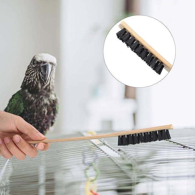 3pcs Bird Cage Cleaner Brush, Wooden Birdcage Brush, Long Handle Bird Cage Brush Suitable for Cleaning The Bird Cage and Grooves or Narrow Gaps