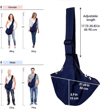 Lukovee Pet Sling, Hand Free Dog Sling Carrier Adjustable Padded Strap Tote Bag Breathable Cotton Shoulder Bag Front Pocket Safety Belt Carrying Small Dog Cat Puppy Machine Washable (DBL, M)