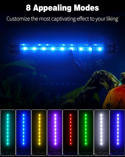 Pawfly 1.8 W Aquarium LED Light 7.5 Inch Underwater Fish Tank Light with Timer Auto On/Off Fish Tank Background Lights with 8 Lighting Modes Submersible Multi-Colored Tube Lights for Decoration