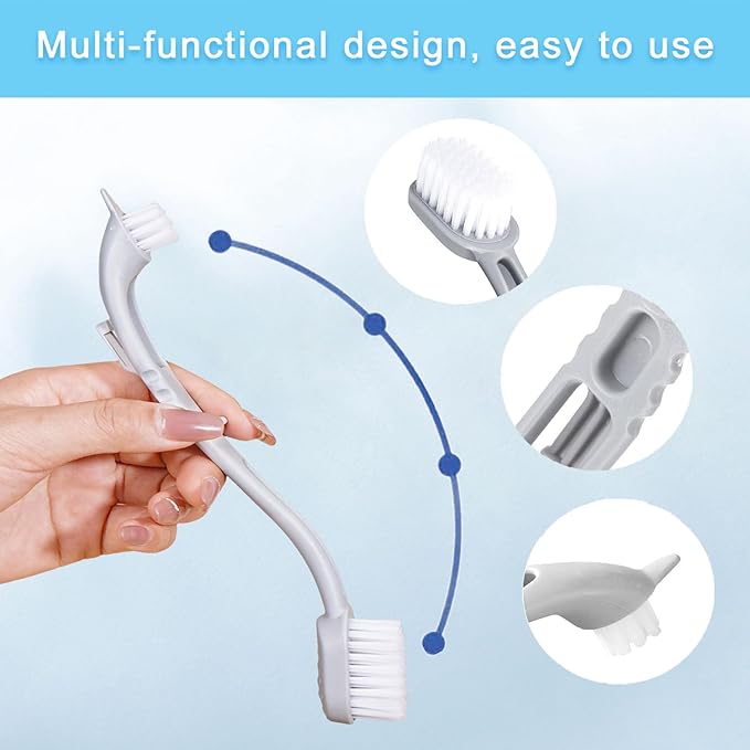 Bird Cage Cleaner Bird Cage Brush with Two Brush Heads Long Handle with Scraper for Cleaning Bird Parrot Cages Kennels Perches (Grey+Black)