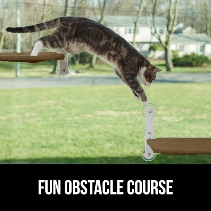 GORILLA GRIP Cat Window Perch, Foldable Cat Window Hammock Bed with 6 Large Suction Cups, Cordless Indoor Wall Shelves, Strong Metal Frame Holds 30lbs, Reversible Washable Sherpa Cover, Medium Brown