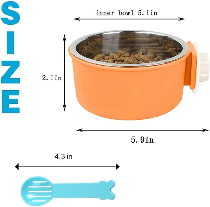 Hamiledyi 2-Pack Hanging Dog Bowls with Removable Stainless Steel Feeder - Spill-Proof Crate Bowls for Kennel/Cage, Puppy to Medium Dogs, Cats, Rabbits & Guinea Pigs (Durable Pet Food & Water Dishes)