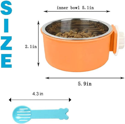 Hamiledyi 2-Pack Hanging Dog Bowls with Removable Stainless Steel Feeder - Spill-Proof Crate Bowls for Kennel/Cage, Puppy to Medium Dogs, Cats, Rabbits & Guinea Pigs (Durable Pet Food & Water Dishes)