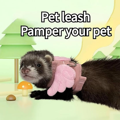 Ferret Harness and Leash with Adjustable Buckle for Small Pets, Soft Breathable Pure Cotton Cloth Walking Vest with Angel Wings for Guinea Pig, Hamster, Baby Rabbit Kitten (Purple)