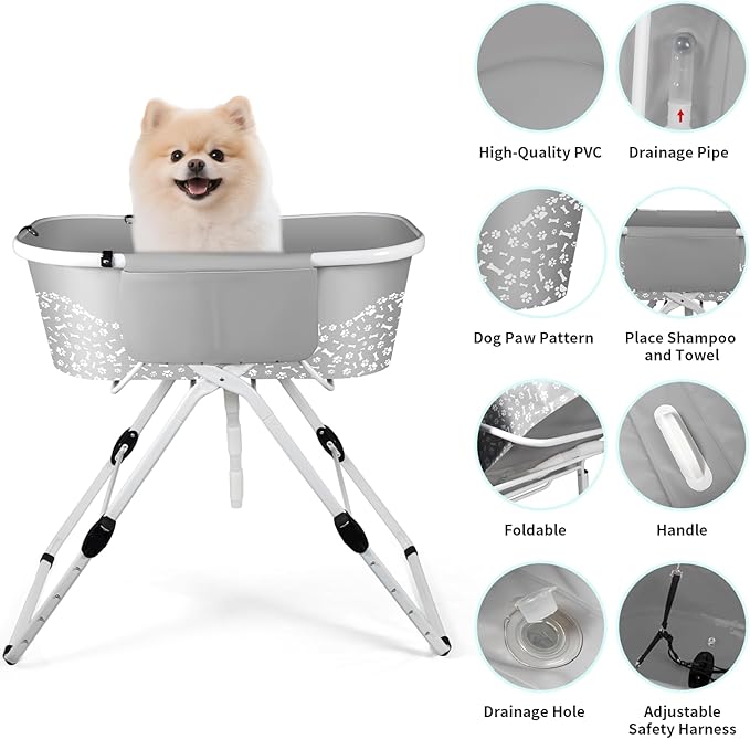 BACOENG Portable Dog Bathtub, 5 Height Adjustable Dog Washing Station, Dog Tubs for Bathing and Grooming, Pet Bath Tub for Small to Large Dogs, Indoor and Outdoor Use