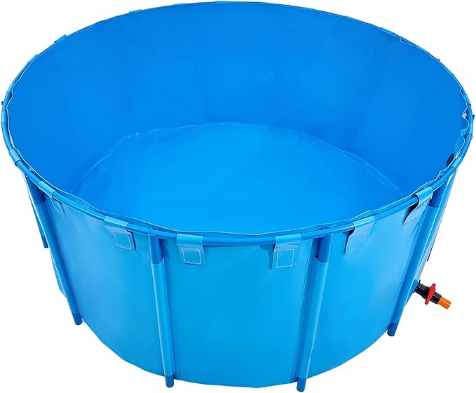 VEVOR Canvas Fish Pond, 1320 Gal Capacity Above Ground Fish Pond, Foldable PVC Koi Tank, Round Goldfish Tank with Stable Frame and Drain Valve, for Aquaculture, Koi Breeding, and Irrigation (Blue)