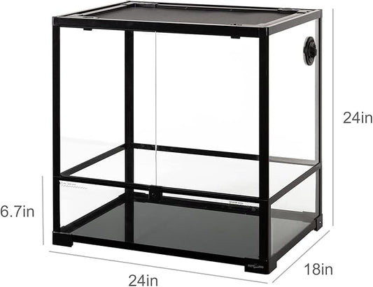 REPTIZOO 45 Gallon Glass Reptile Terrarium 24" x 18" x 24" Knock-Down Reptile Tank with Double Hinge Door and Top Screen Ventilation Easy Assembly Terrarium