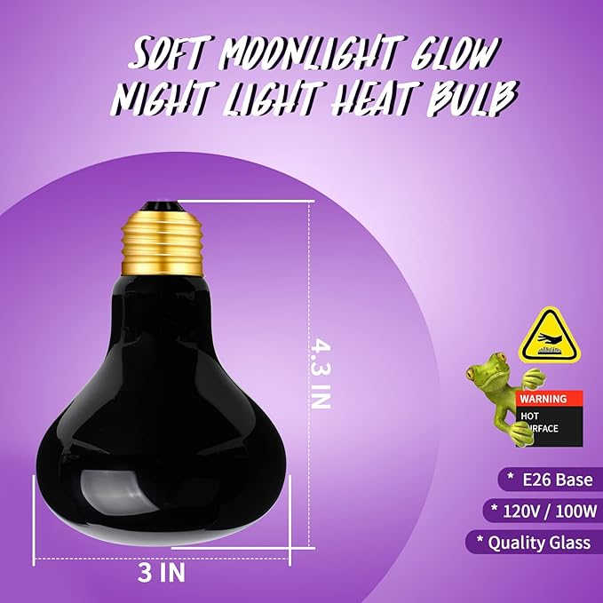 AOMRYOM 100W Basking Spot Infrared Night Heat Lamp Moonlight Heat Bulb for Reptiles & Amphibians 2 Packs