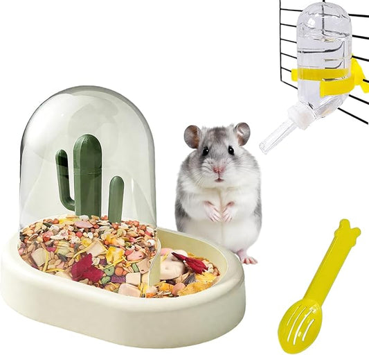 Hamiledyi Automatic Hamster Feeder Rat Food Dispenser Bowl with Water Bottle Food Dish Bowl for Dwarf Hamster Mouse Gerbils (Yellow)