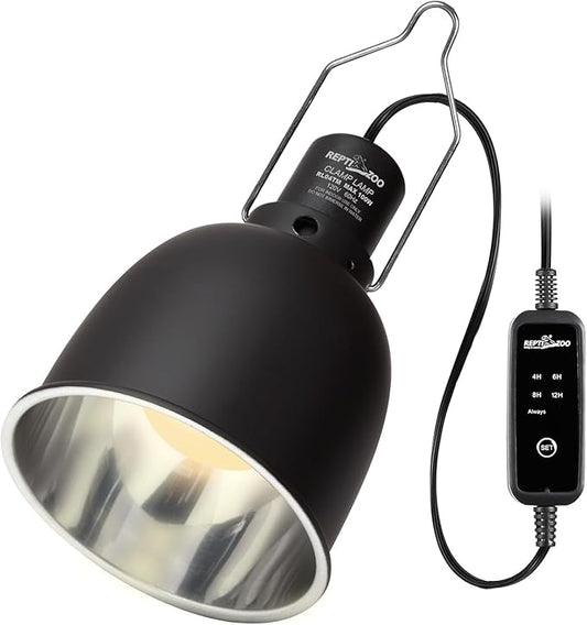 REPTI ZOO Reptile Light Fixture with Timer, 5.5 Inch Deep Dome Lamp Fixture with Light Bulb Timer Controller Optical Reflection Cover for Reptile Glass Terrariums
