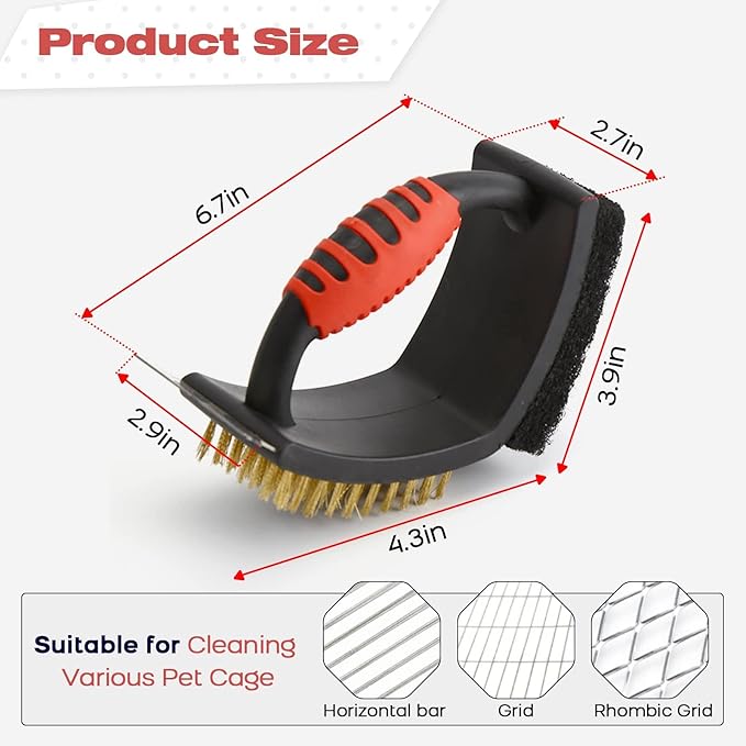 QBLEEV Bird Cage Cleaner, Stainless Steel Triangle Brush Set, Multi-Function Copper Bristle, Lightweight & Durable, Includes Cleaning Brush, Red