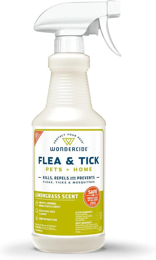 Wondercide - Flea, Tick & Mosquito Spray for Pets and Home with Natural Essential Oils - Killer, Control, Prevention, Treatment - Lemongrass 16 oz