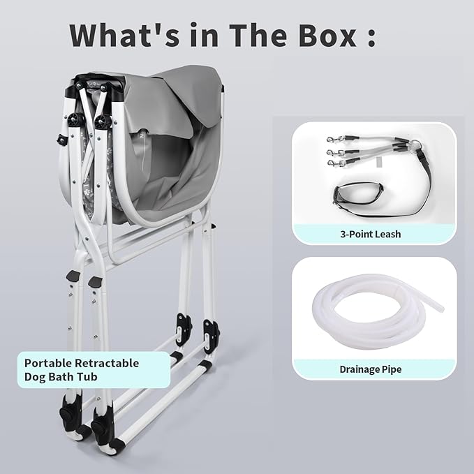 BACOENG Portable Dog Bathtub, 5 Height Adjustable Dog Washing Station, Dog Tubs for Bathing and Grooming, Pet Bath Tub for Small to Large Dogs, Indoor and Outdoor Use