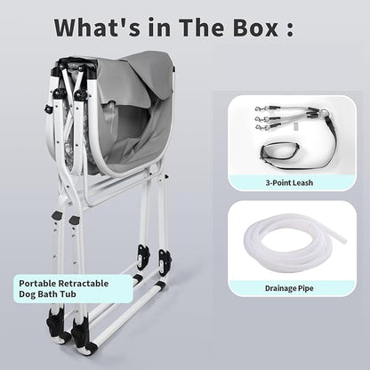 BACOENG Portable Dog Bathtub, 5 Height Adjustable Dog Washing Station, Dog Tubs for Bathing and Grooming, Pet Bath Tub for Small to Large Dogs, Indoor and Outdoor Use