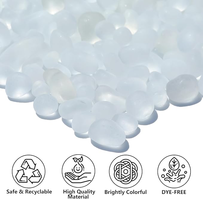 Sea Glass Stones - 2.9LB/46.4oz White Frosted Glass Pebbles Gemstones - Perfect for Aquarium Rocks, Fish Tank Gravel, Vase Fillers, Seaglass DIY Crafts, and Home Decor
