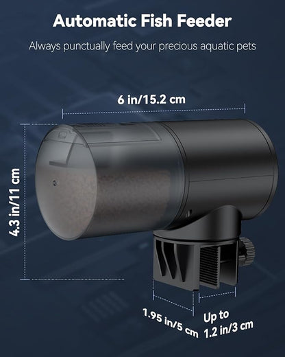Pawfly Automatic Fish Feeder for Aquarium - USB Rechargeable Vacation Timer - Adjustable Auto Fish Food Dispenser for Pellets, Flakes & Strips (200 ml)