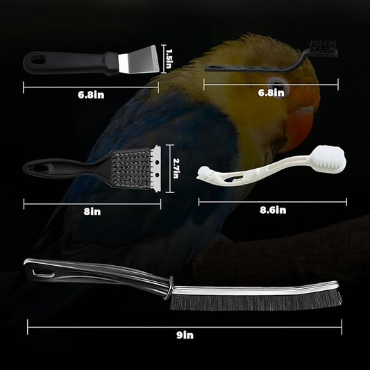 11-Piece Set Bird Cage Cleaner,Small Animal cage Cleaning Tool Plastic and Stainless Steel Cleaning Brush Long Handle Cleaning Brush Spatula Bird Cleaning Bird Drops Multipurpose Cleaning