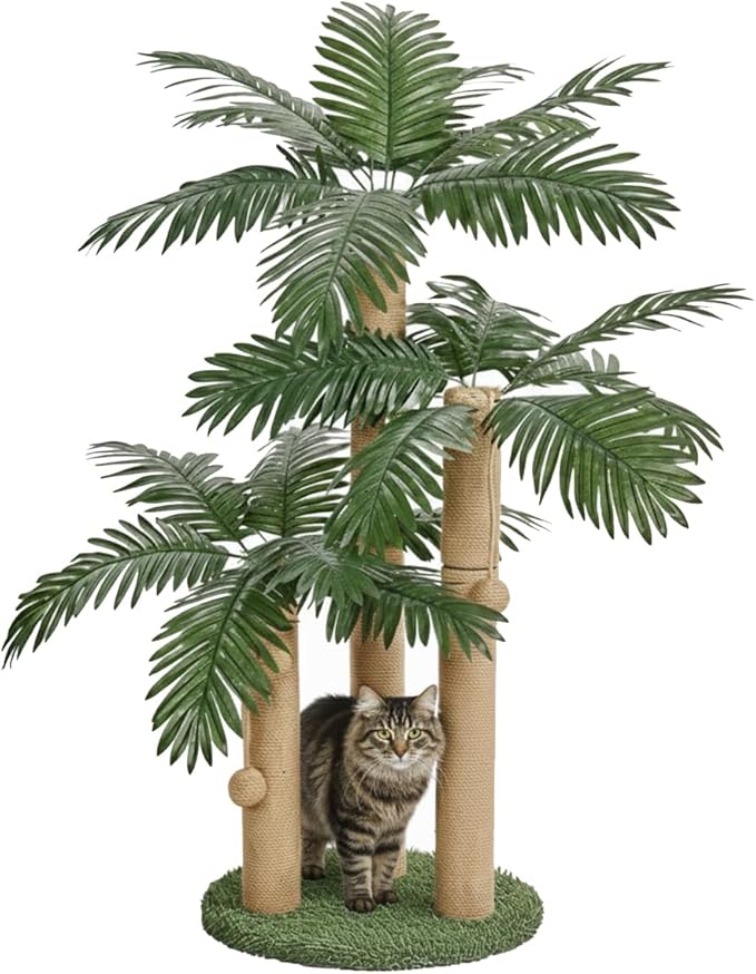 31.5Inch Cat Scratching Post,Cat Scratcher Tree with 3 Scratching Poles & 2 Interactive Dangling Balls,Cats Scratching Posts for Indoor Kitten & Adult Cats