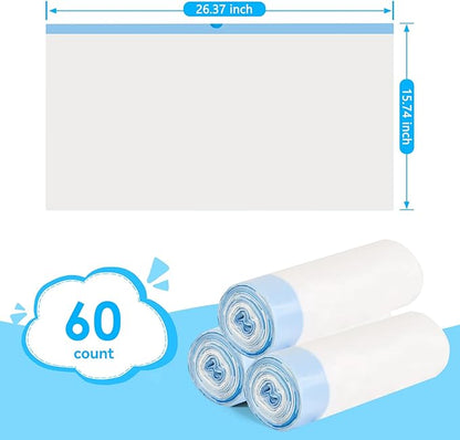 Cat Litter Bags 60 Count,26.37"x15.74" Drawstring Close Litter Box Liners for Automatic Litter Box,Thick Cat Poop Bags,Easy to Clean,Heavy Duty Robot Bag for Self-Cleaning Box