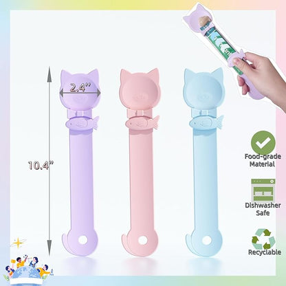2 Pack Cat Treat Squeeze Spoon, Lickable Dispenser for Wet Food & Puree, Multi-Function Feeding Tool with Ergonomic Design, Easy to Clean (Pink&Purple/Blue&Purple)