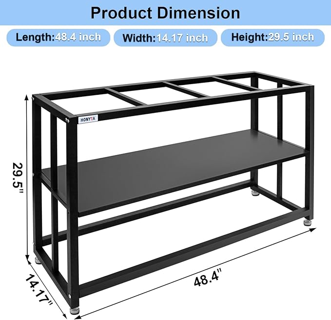 Fish Tank Stand Heavy Duty Metal Aquarium Stand 55 Gallon Tank Stand 660LBS 48.4" L x 14.17“W x 29.5”H, Double Layer for Home and Office More Storage Space, Black