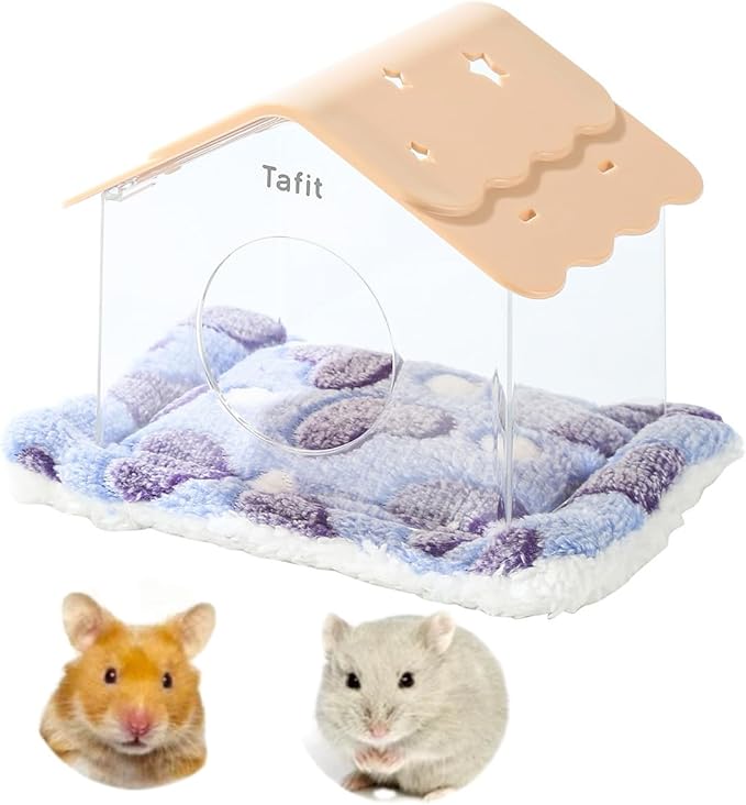 TUTU&LELE Hamster Hideout, Tiny House Nest, Starry Sky Habitat, Plush Cushion Bed for Dwarf Hamsters, Mice, Gerbils to Play, Sleep and Rest (Coffee)