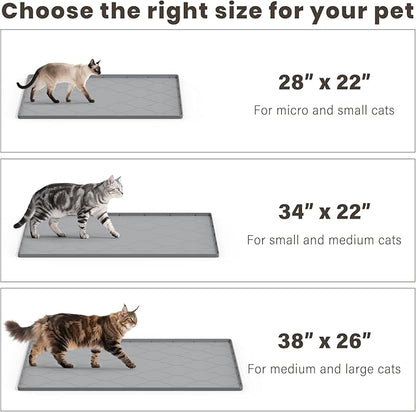 Cat Mat for Litter Box, 38" X 26" Large Silicone Cat Litter Trapping Mat, Easy Clean for Scatter Control, Soft on Kitty Paws, Waterproof, Urine-Proof, Non-Slip Kitty Litter Mat for Floor, Gray