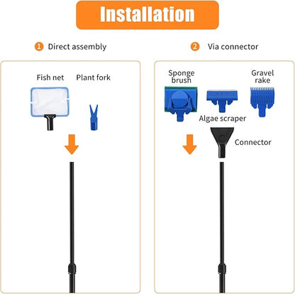 AQUANEAT Aquarium Vacuum Siphon, Hand Pump Fish Tank Water Changer, with Fish Net Algae Scraper 5 in 1 Cleaning Set