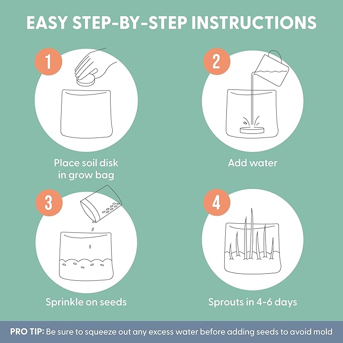 The Cat Ladies Cat Grass Grow Bag Kit, Organic Cat Grass for Indoor Cats, Cat Grass Seeds, Soil & Grow Bags 3 Pack